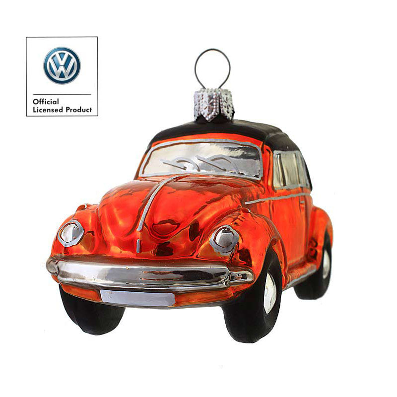 Der rote VW Cabrio Käfer als Christbaumschmuck aus Glas ist ein offiziell lizenziertes Produkt von VW und begeistert vor allem nicht nur Männer.