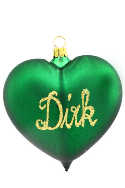 Personalisierte Christbaumkugel - Herz Grün Weiße Schrift