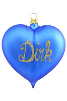 Personalisierte Christbaumkugel - Herz Blau Goldene Schrift