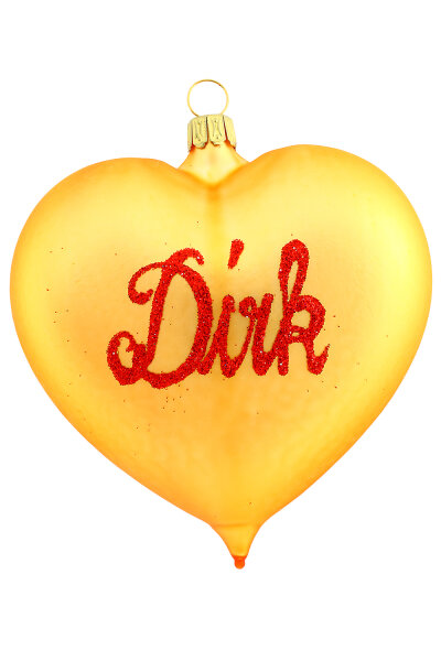 Personalisierte Christbaumkugel - Herz Gelb rote Schrift